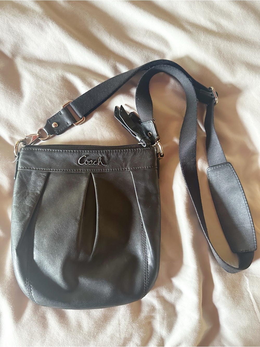 Coach Black Leather Pleated Crossbody Bag